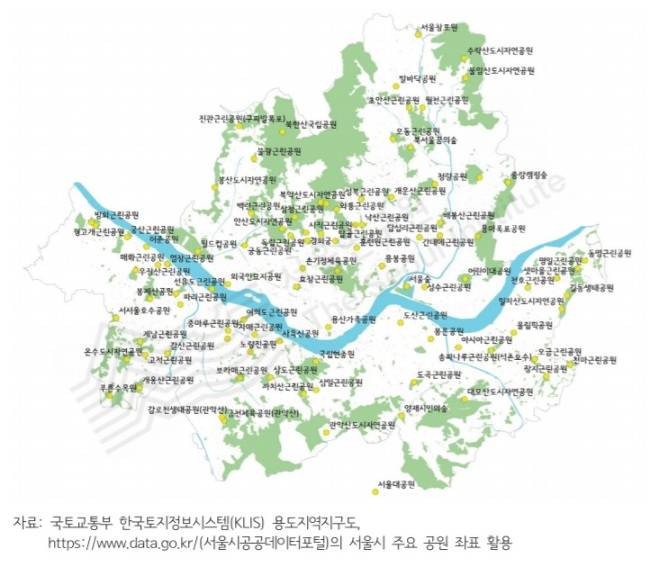 서울시 주요 공원 분포 현황. [제공=서울연구원]