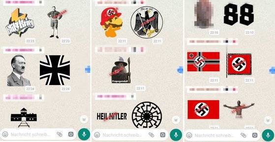글로벌 메신저 왓츠앱에서 나치를 상징하는 이모티콘이 유통되고 있다. [JFDA 트위터]