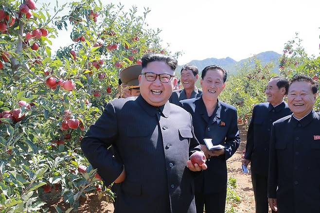 북한 조선중앙통신은 김정은 국무위원장이 과수의 고장 황해남도 과일군을 현지지도했다고 보도했다. (사진=연합뉴스)