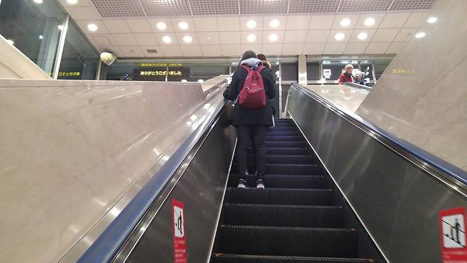 일본은 우리와 달리 왼쪽에 서있고 바쁜 사람은 오른쪽으로 걸어서 다닌다. [블로그 캡처]