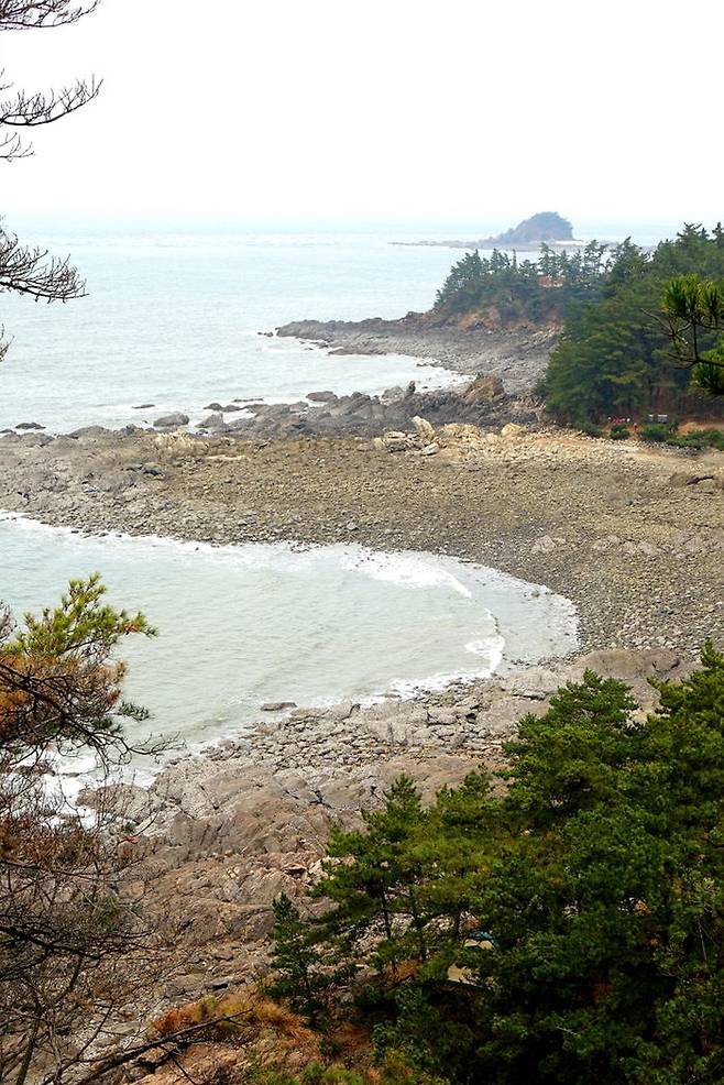 뭍을 향해 내달리는 바다 저 멀리 섬이 보인다.