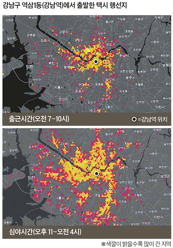 강남구 역삼1동(강남역)에서 출발한 택시 행선지