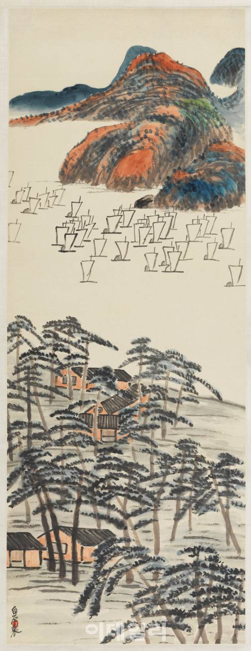 치바이스의 ‘강 위의 범선들’(연도미상). 족히 70∼80년 전 완성한 채색화라고 믿기 어려울 만큼 과감하고 현대적이다. 원근파괴, 구도파괴, 매력적인 색감. 주역은 분명 범선일 텐데 무심한 듯 본척만척했다(사진=예술의전당).