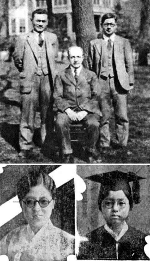 고명우(오른쪽)가 의료선교사 러들러 박사(가운데)와 함께 포즈를 취했다. 미국 유학시절로 추정된다(위 사진). 딸 고봉경(왼쪽)과 고황경 자매. 기독 엘리트 신여성이었다.