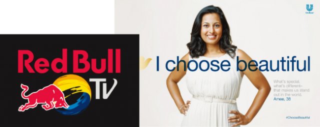 ‘소비자가 원하는 콘텐츠’에 집중하는 레드불 TV(왼쪽). 비누 브랜드 도브(Dove)는  ‘Choose beautiful’ 캠페인을 지속적으로 벌여 아름다움을 재정의한 브랜드로 거듭났다. [사진 제공 · 레드불, 도브]