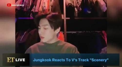 방탄소년단 정국의 리액션 소식을 전하고 있는 ET 라이브 방송영상 캡처