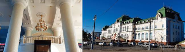 극동지방 최대 도시 하바롭스크의 기차역과 역사 내 샹들리에. 러시아 대도시 역사에는 개성 있는 샹들리에가 설치돼 있다.