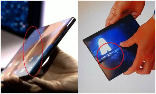 화웨이 '메이트 X'의 화면 우그러짐 현상. 유튜브, 온라인 커뮤니티 갈무리.