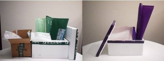 온라인으로 장을 본 물건들을 냉장고에 넣고나니 배송 포장재 쓰레기가 가득이다. 유지연 기자