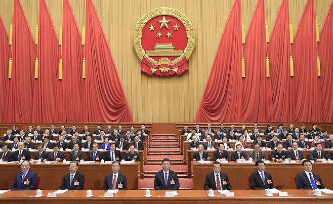 시진핑 주석 등 중국 지도부가 인민대회당에서 열린 전인대 개막식에 참석했다. [Xinhua=연합뉴스]