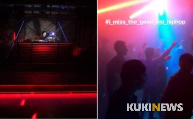 사진=문나이트 내부 무대 시설(좌), 문나이트 무대에서 춤 추는 사람들(문나이트 계정 SNS,우)