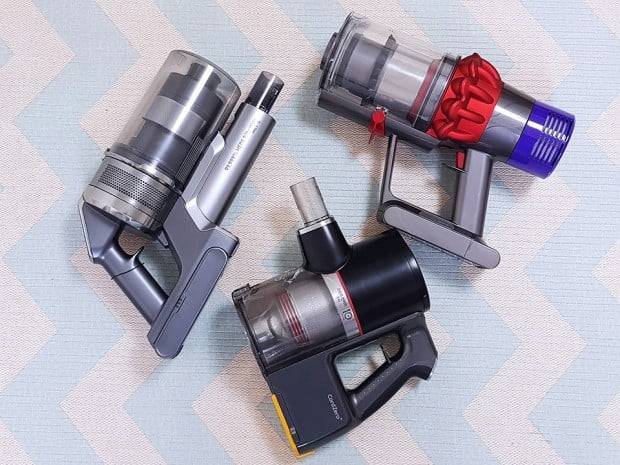 왼쪽부터 삼성 제트, LG 코드제로 A9, 다이슨 V10 모습.