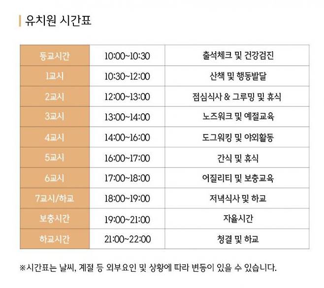 (이미지=에꼴드시앙 홈페이지) 반려견 유치원 시간표