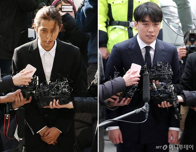 '불법 촬영물'(몰카) 유포 혐의와 성매매 알선 혐의로 각각 피의자 신분으로 가수 정준영과 아이돌 그룹 빅뱅 출신 전직 가수 승리(29·본명 이승현)가 경찰에 출석하고 있다. /사진=김창현 기자