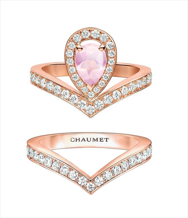 사진 : 쇼메, 조세핀 아그레뜨(Josephine Aigrette) - (위)ring PG rose quartz CMJN (아래)Aigrette OR, dia RVB