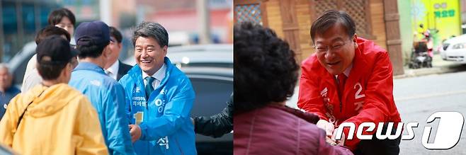 4·3국회의원보궐선거가 치러지는 경남통영·고성에 출마한 더불어민주당 양문석후보(사진 왼쪽)과 자유한국당 정점식 후보© 뉴스1