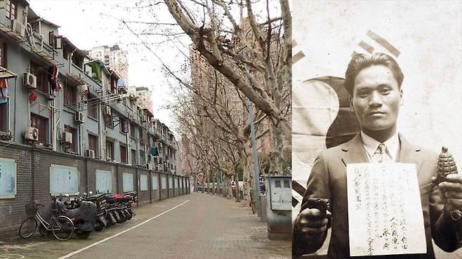 안공근 선생과 조마리아 여사가 살았던 연립주택가(좌) 윤봉길 의사 (우)