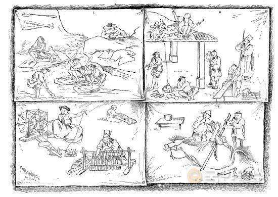 김홍도 풍속도첩의 주요 장면을 그린 한진우 모사본을 따라서 챈들이 그린 삽화.