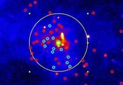 찬드라 X선으로 찍은 은하의 중심에 있는 거대질량 블랙홀 궁수자리 A*. 블랙홀은 X선 플레어를 방출한다.