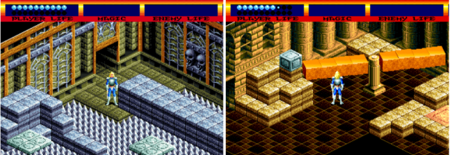 (2d로 표현된 입체감 있는 3d 화면. 각종 트랩을 피하고 기믹들을 이용해서 퍼즐을 풀어야 한다)