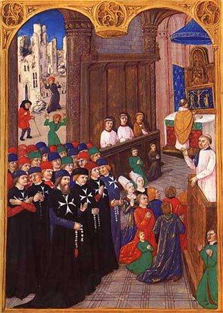 전통적인 미사의 모습. 기욤 카오상 그림(1480년)