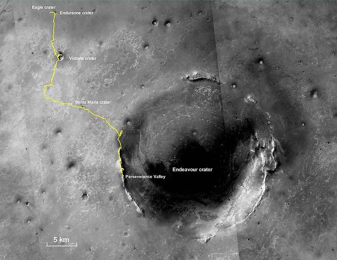 오퍼튜니티가 탐사한 경로 사진=NASA/JPL-Caltech/MSSS