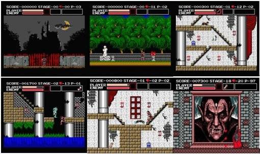 (MSX판 악마성 드라큐라의 게임구성은 패미콤판과는 전혀 다르게 진행된다)