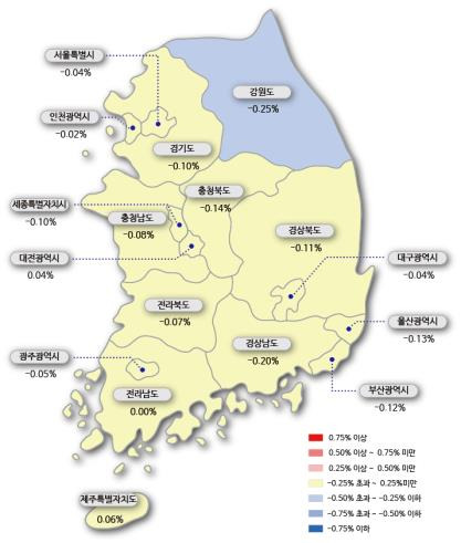 시도별 아파트 매매가격지수 변동률 [한국감정원 제공]