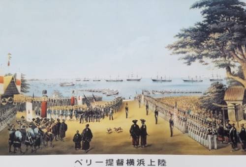 페리 제독의 요코하마 상륙 당시를 표현한 그림 [출처:요코하마개항자료관]
