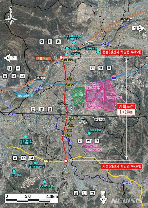 【경산=뉴시스】 강병서 기자=경산시 남산면과 하양읍을 잇는 국도대체우회도로의 위치도. 2019.06.05. (사진=경산시 제공)  photo@newsis.com