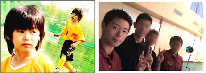 ‘슛돌이’ 시절과 현재 일본 축구 유학 중인 김태훈 선수. 사진 SNS 캡처