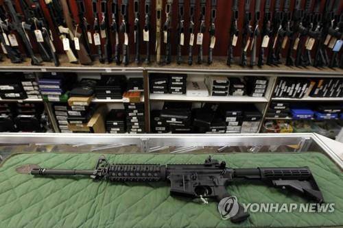 뉴질랜드 실내 사격장에 진열된 반자동 소총 [AP=연합뉴스 자료사진]