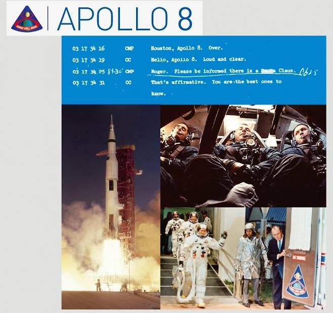 “산타클로스가 정말 있네요.” “당신이 제일 잘 알겠죠.” 아폴로 8호 우주비행사들은 지상과 교신이 끊긴 상황에서 지구 귀환을 위한 엔진 점화에 성공하자 기뻐하며 이렇게 말했다. 크리스마스 당일에 어울리는 미국식 유머였다. 산타의 선물(?) 덕분일까. 아폴로 8호는 무사히 지구로 돌아올 수 있었다.