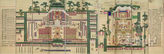 <왕세자두후평복진하계병>, 1879년, 비단에 채색, 10폭 병풍, 170x383cm, 고려대학교박물관 소장