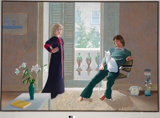 '클라크 부부와 퍼시'(Mr. and Mrs. Clark and Percy, 1970-1971, Acrylic on canvas 84" x 120", ⓒ David Hockney) [사진 Richard Schmidt Collection Tate London, 그린나래미디어]