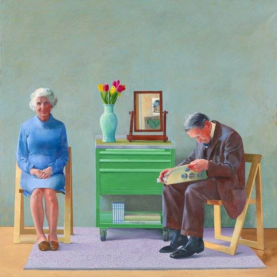 호크니가 부모님을 그린 '나의 부모님'(1977, 캔버스에 유채, 182.9ⅹ182.9 cm.ⓒ David Hockney, Collection Tate, U.K. ⓒ Tate, London 2019) [사진 서울시립미술관]
