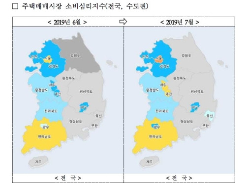 주택매매시장 소비심리 지수 전국 분포도 [국토연구원 제공]