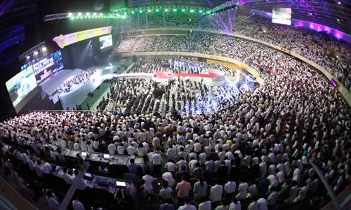 17일 경기 가평군 청심평화월드센터에서 세계평화통일가정연합(한국회장 이기성) 창시자 문선명 천지인 참부모 천주성화 7주년 기념 성화축제가 열리고 있다. 허정호 선임기자