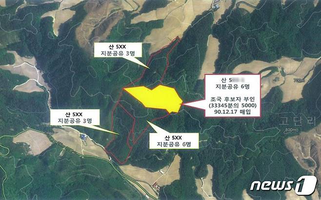 조국 배우자 정모씨의 강원도 맹지 매입현황(정점식 의원 제공) © News1
