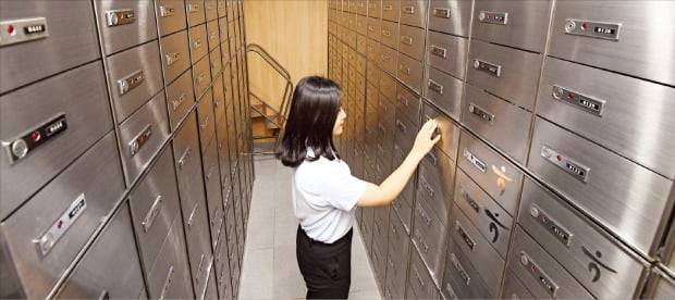 신한·국민·KEB하나·우리·농협 등 국내 5대 은행은 전국 3180개 점포에 대여금고실을 운영하고 있다. KEB하나은행 직원이 10일 서울 을지로에 있는 본점 대여금고실 이용방법을 설명하고 있다. 여기엔 1638개의 대여금고가 있다.  /강은구 기자 egkang@hankyung.com