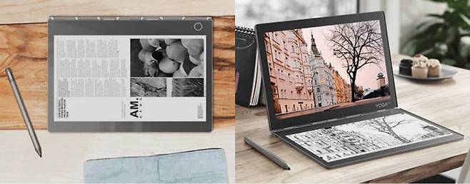 두 개 디스플레이 중 한 곳에 전자잉크를 적용한 360 투인원 노트북 요가 C930 [사진=한국레노버]