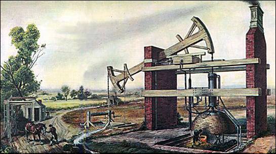 뉴커먼 엔진을 묘사한 그림.