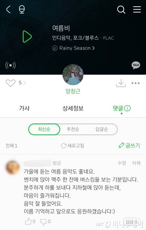 무명 가수가 신간 앨범을 냈기에, 아무도 관심이 없기에, 댓글 하나를 남겼다./사진=남형도 기자