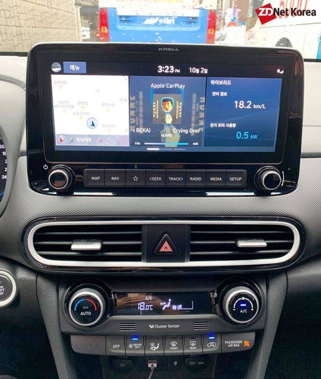 10.25인치 디스플레이가 들어간 코나 하이브리드 센터페시아 실내 (사진=지디넷코리아)