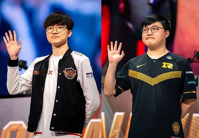 LCK와 LPL을 대표하는 '페이커' 이상혁(왼쪽)과 'Uzi' 지안지하오가 그룹 스테이지에서 맞붙는다(사진=라이엇 게임즈 제공).