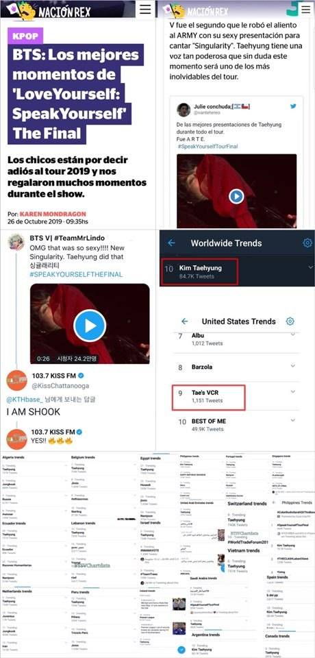 해외매체의 ‘뷔의 싱귤래리티 극찬’ 기사 / 전 세계 실시간 트랜드를 장식한 뷔 / 미국 최대 라디오방송 103.7 KISS FM의 뷔 무대 감탄
