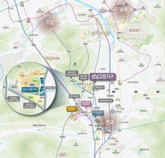 △성남고등자이 위치도에서 확인 가능한 성남고등지구 [출처 = 자이 공식 홈페이지]