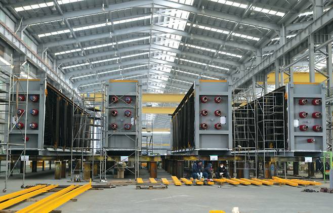 S&TC가 독일 지멘스HTT를 통해 국내 복합화력발전소 두 곳에 공급 예정인 배열회수보일러 모습. S&T그룹 제공