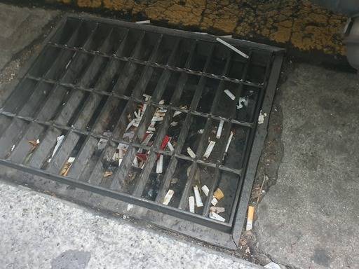 담배꽁초로 가득찬&nbsp;배수로