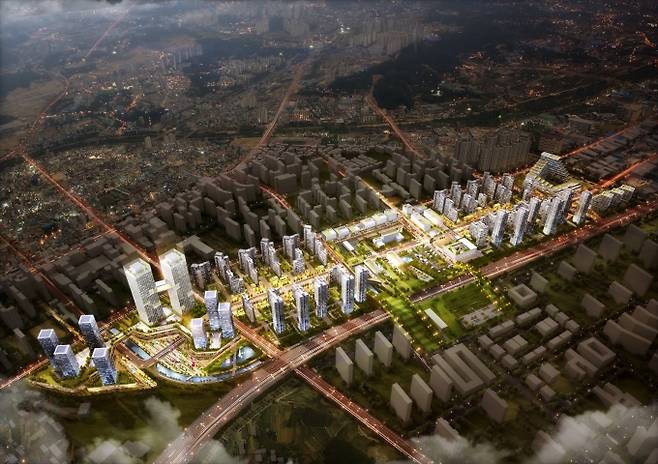 오산 운암뜰 복합단지 야경조감도. [사진=현대엔지니어링]